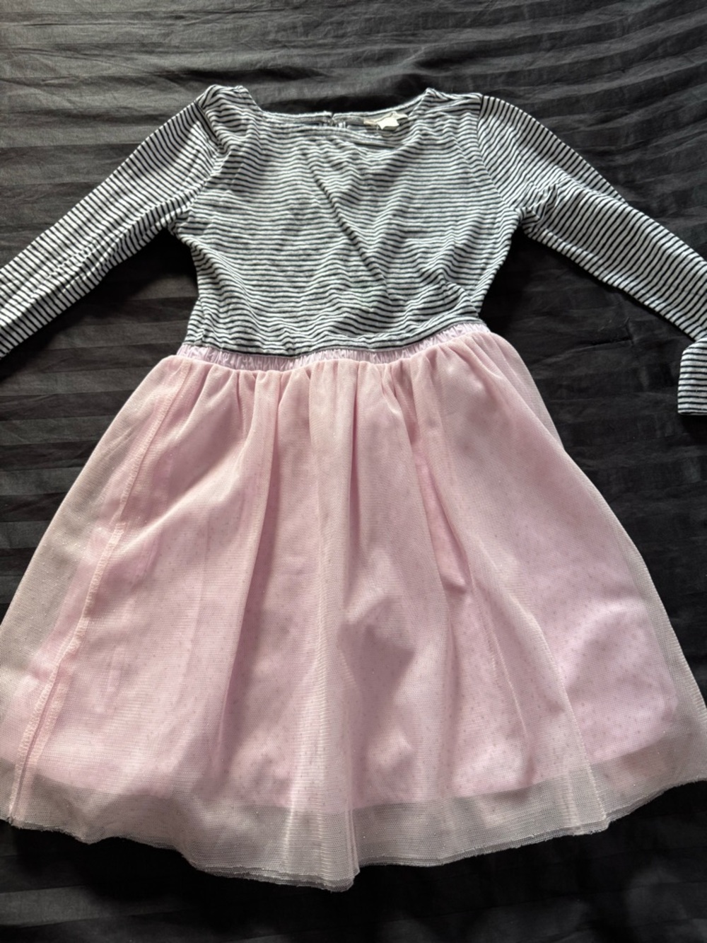 Crewcuts Black-and-White Striped Top with Light Pink Tulle Skirt